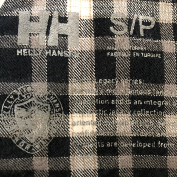 Helly Hansen Casual Cozy Snap Down Cotton Plaid Shirt Black Grey White Sz S - Picture 10 of 12